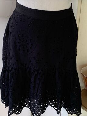 Ultra Pink Black Eyelet 100% Cotton High Low Hem  Skirt size L